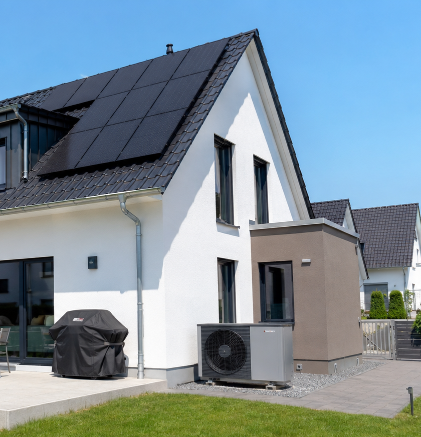 Photovoltaik und Wärmepumpe Kombination Einfamilienhaus Deutschland realistische Installation